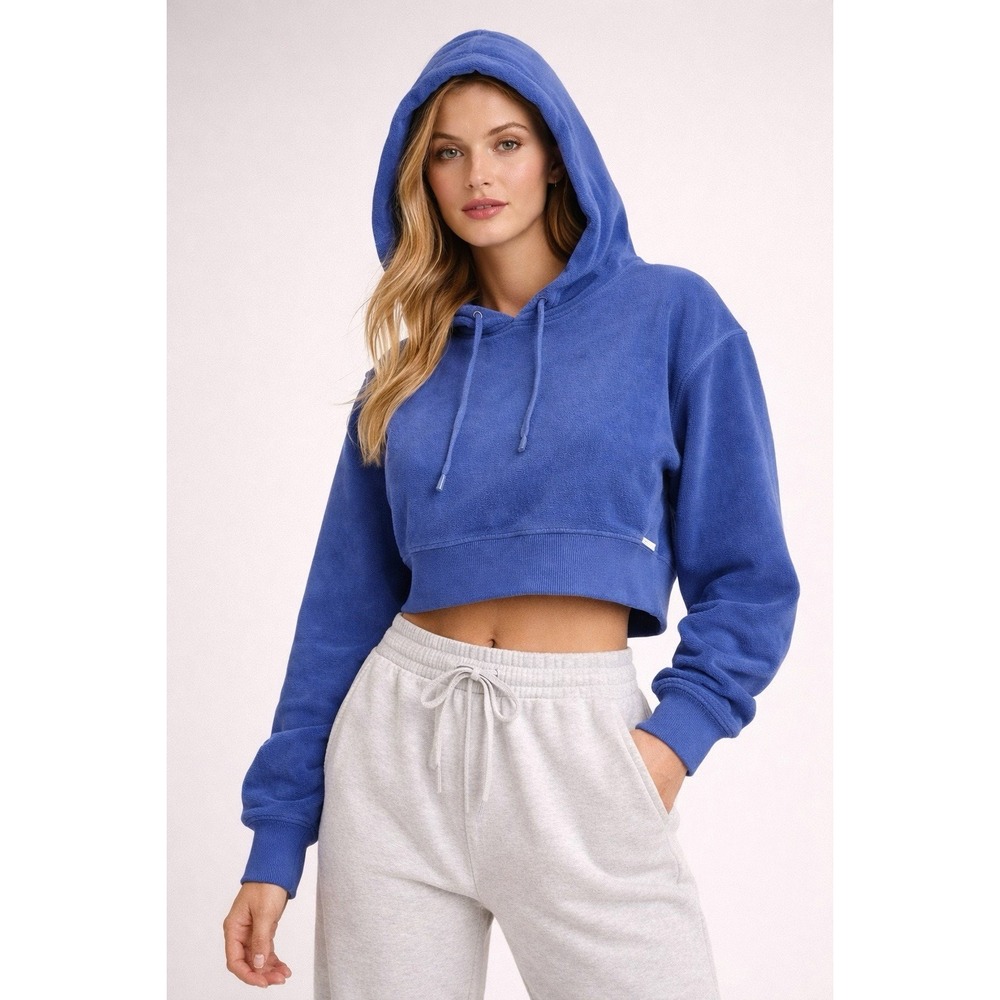 Adore Me Women's Blue Fleece Pullover Cropped Hoodie Size LG NWT